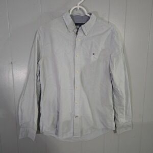 Tommy Hilfiger Striped Button Down Shirt Mens Medium Blue Custom Fit Long Sleeve